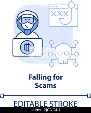Falling for scams light blue concept icon Stock Vector