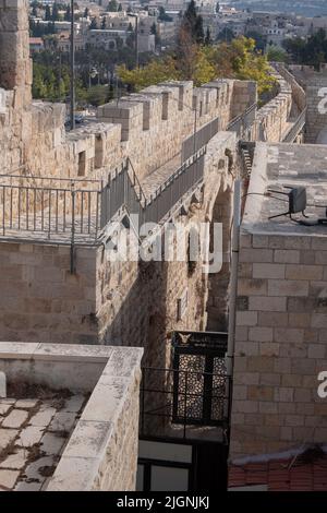 Touring the Catwalk of the Walls of the Old City of Jerusalem Stock Photo