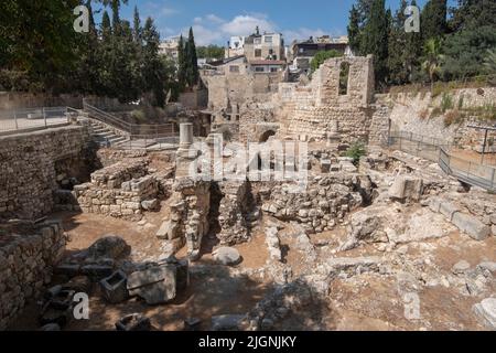 City of David Touring the Promenade on the Ramparts of the Walls of the Old City of Jerusalem Stock Photo