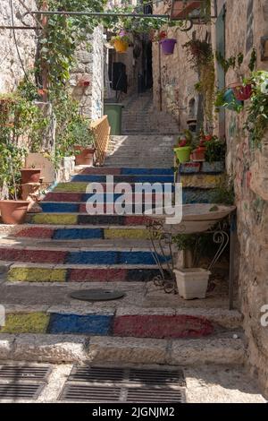 Touring the Promenade on the Ramparts of the Walls of the Old City of Jerusalem Stock Photo