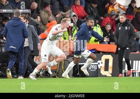 Boreham Wood players celebrate at full time - AFC Bournemouth v Boreham Wood, The Emirates FA Cup fourth round, Vitality Stadium, Bournemouth, UK - 6th February 2022  Editorial Use Only - DataCo restrictions apply Stock Photo