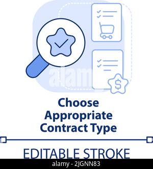 Choose appropriate contract type light blue concept icon Stock Vector