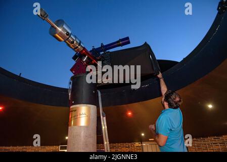 Astronomical observation in the Assumpció Català telescope, the first telescope named after a woman in Europe, in the Montsec Astronomical Park, Spain Stock Photo