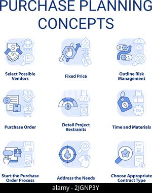 Purchase planning light blue concept icons set Stock Vector