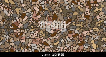 Brown seamless pebble mosaic organic floor pattern. Vector background. Tile decoration for path, wall and paving. Design of kitchen, bathroom, outdoor Stock Vector