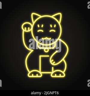 Maneki neko neon icon in line style. Japanese symbol of luck and prosperity. Vector illustration. Stock Vector