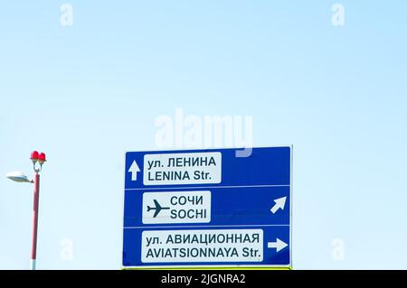 Sochi, Russia - April 22 , 2022: Pointer banner near Sochi airport Stock Photo