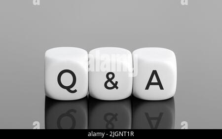 Q&A or questions and answers concept. White blocks shape with text on desk. Copy space Stock Photo