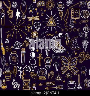 Magic Witchcraft Doodle Seamless Pattern Stock Vector