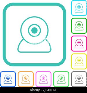 Webcam outline vivid colored flat icons in curved borders on white background Stock Vector