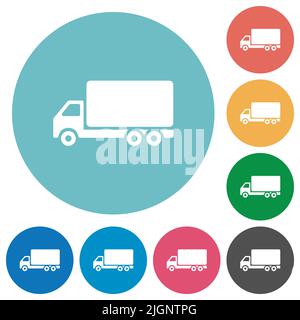 Freight car side view flat white icons on round color backgrounds Stock Vector