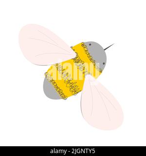 Doodle hand drawn honey bee in a warm west. Cute cartoon print for kids or bee farming products. Vector illustration isolated on white.  Stock Vector