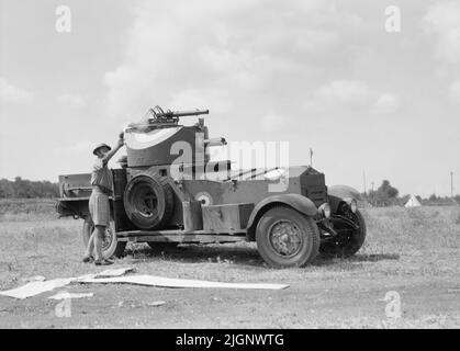 A vintage photo circa 1934 showing a Rolls Royce armoured car of the British Royal Air Force stationed at Ramleh aerodrome in Palestine Stock Photo