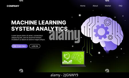 Machine Learning System Analytics Website Landing Page Template. Vector illustration Stock Vector