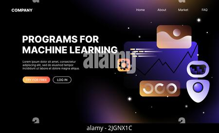 Programs for Machine Learning. Artificial Intelligence Web Landing Page Template. Vector illustration Stock Vector