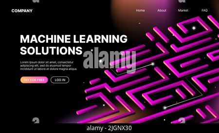 Machine Learning Solutions Horizontal Banner. Website Landing Page Template. Vector illustration Stock Vector