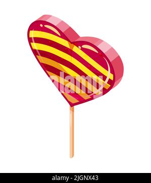 Candy Sugar Heart Lollypop Isometric. Sweet food icon cartoon style Stock Vector
