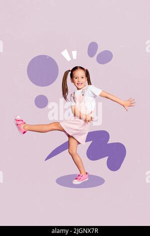 Vertical collage portrait of excited positive girl enjoy dancing have fun isolated on painted background Stock Photo