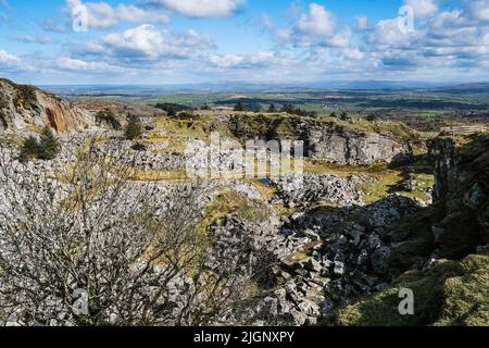 The dramatic remains of the disused Stowes Hill Quarry Cheesewring on Bodmin Moor in Cornwall. Stock Photo
