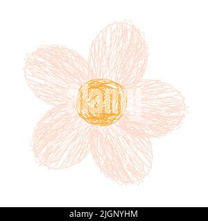 Doodle hand drawn flower in pastel colors. Vector icon illustration isolated on white background Stock Vector