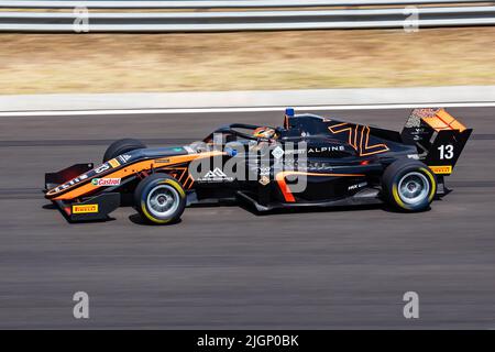 Mogyorod, Hungary - July 9, 2022: Formula Regional. Alpine. Motorsport and racing. Sport car and supercar. Grand prix and race. Action Photography. Stock Photo