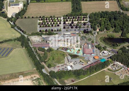 aerial view of Lightwater Valley Family Adventure Park, an  amusement park near Ripon, North Yorkshire Stock Photo