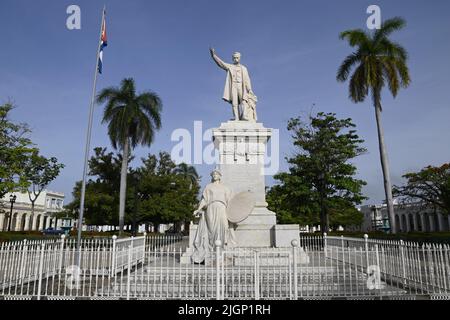 Scenic view of José Martí Park a national monument with the marble statue of José Martí a poet and revolutionary philosopher in Cienfuegos Cuba. Stock Photo