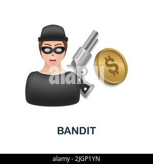 Bandit icon in 3d. Colored illustration from corruption collection. Creative Bandit icon for web design, templates, infographics and more Stock Vector