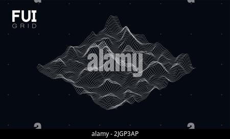 FUI GUI 3D Vector Landscape Scan Grid. Abstract futuristic background. Sci-Fi Hi-Tech design Stock Vector