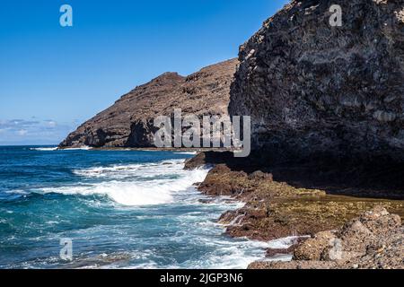 View of the coastline of Puerto de la Aldea of the Village of San Nicolas in Gran Canaria in Spain Stock Photo