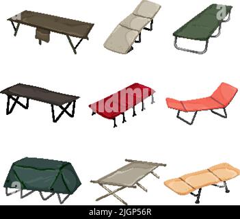 cot camp set cartoon vector illustration Stock Vector