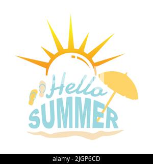 Hello Summer logo vector design illustration. Beach and simple ocean wave flat design vector. Abstract creative logo summer season Stock Vector