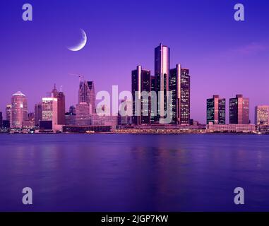 1991 HISTORICAL DOWNTOWN SKYLINE DETROIT MICHIGAN USA Stock Photo