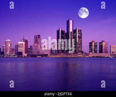 1991 HISTORICAL DOWNTOWN SKYLINE DETROIT MICHIGAN USA Stock Photo