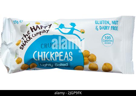Pack of Crunchy Roasted Chickpeas lightly salted flavour by The Happy Snack Company isolated on white background Stock Photo