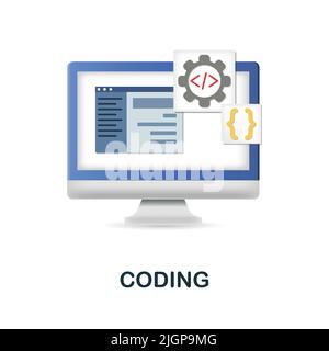 Coding icon in 3d. Colored illustration from creative package collection. Creative Coding icon for web design, templates, infographics and more Stock Vector