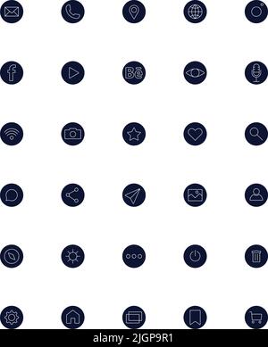 Social media icons set for web. Contain icons as mail, wifi, camera, microphone Stock Vector