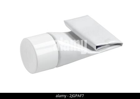 Blank gray tube packaging isolated on white background. Used empty and blank cream container Stock Photo