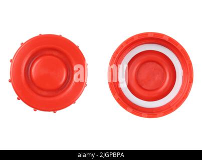 Two sides of big plastic canister cap isolated on white background Stock Photo