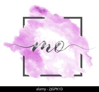 Calligraphic lowercase letters M and O are written in a solid line on a colored background in a frame Stock Vector