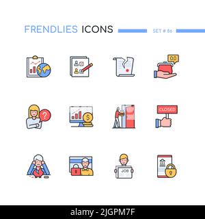 Dismissal and financial problems - modern line design style icons set Stock Vector
