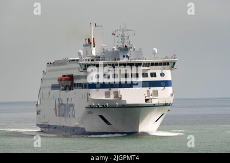 Portsmouth, England, UK. 2022. Cross channel and northern Spain service car ferry Salamanca  inbound Portsmouth on The Solent southern England. Stock Photo