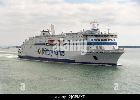 Portsmouth, England, UK. 2022. Cross channel and northern Spain service car ferry Salamanca  inbound Portsmouth on The Solent southern England. Stock Photo