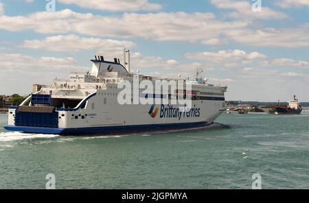 Portsmouth, England, UK. 2022. Cross channel and northern Spain service car ferry Salamanca  inbound Portsmouth on The Solent southern England. Stock Photo