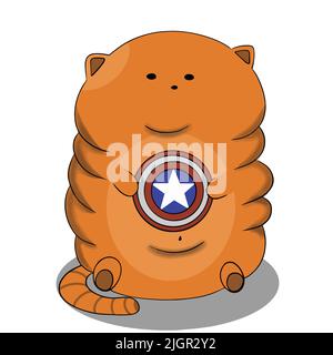 A fat cat sits on its hind legs and wears a superhero accessory and is going to go to Halloween Stock Vector