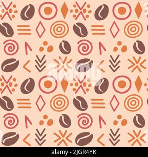 Abstract African seamless pattern with simple coffee beans. Stock Vector