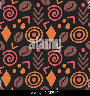 Abstract African seamless pattern with simple coffee beans. Stock Vector