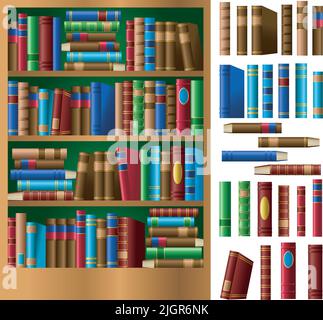 Library Vector Illustration of Book Shelves with Interior Wooden ...