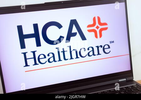 KONSKIE, POLAND - July 11, 2022: HCA Healthcare company logo displayed on laptop computer screen Stock Photo