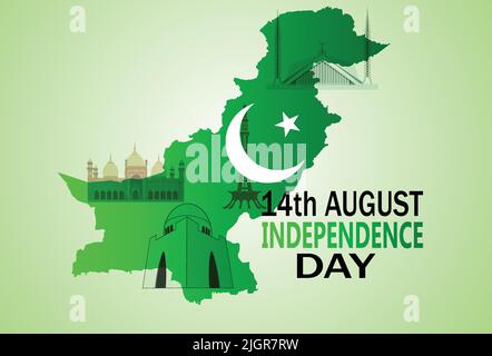 14th August Pakistan Independence Day with famous landmarks of Pakistan, modern abstract, vector illustration Stock Vector